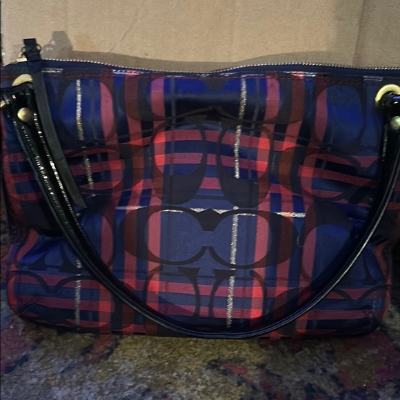 Coach Navy and Red Plaid Women's Bag - Picture 8 of 9